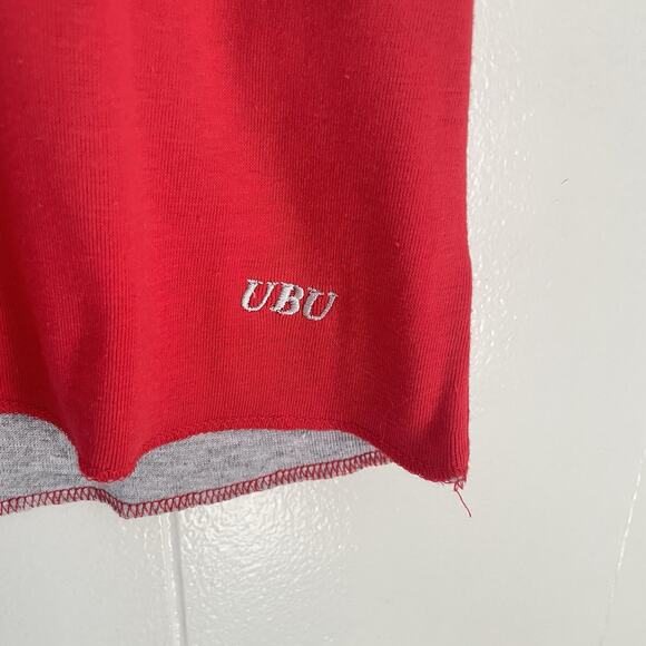 Y2K UBU Red Tank Top Sleeveless Knit Tee Contrast Hem Minimalist Streetwear S - Picture 5 of 7